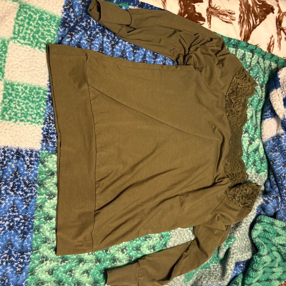 Olive Green Lace Trim Top